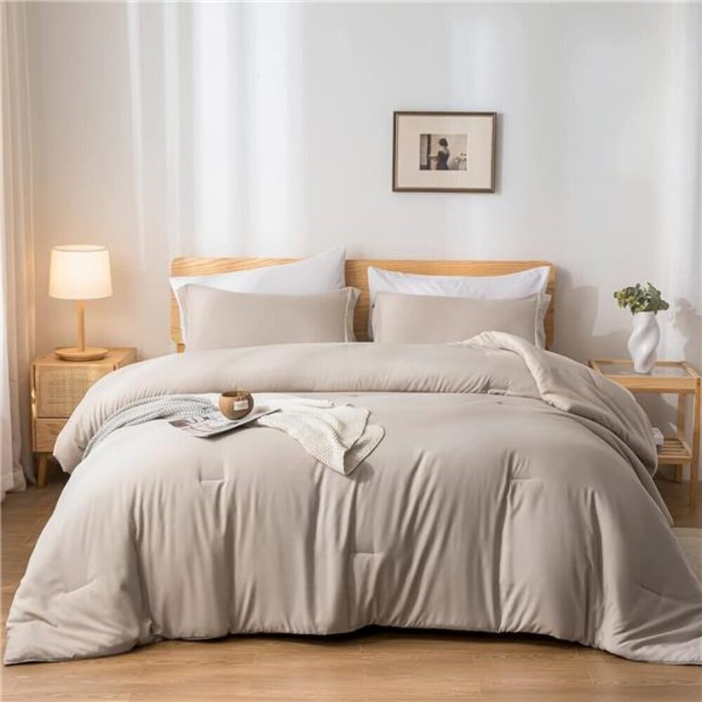 Soft Queen Comforter Set 7pc Oatmeal Boho Bedding